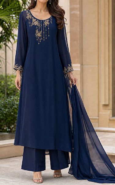 Mahveen Studio Navy Blue Chiffon Suit | Pakistani Embroidered Chiffon Dresses USA- Image 1