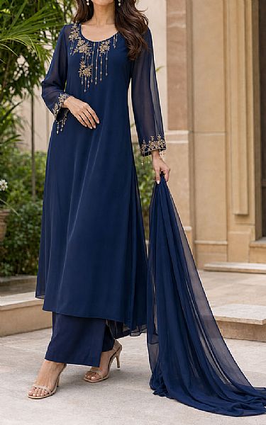Mahveen Studio Navy Blue Chiffon Suit | Pakistani Embroidered Chiffon Dresses USA- Image 2