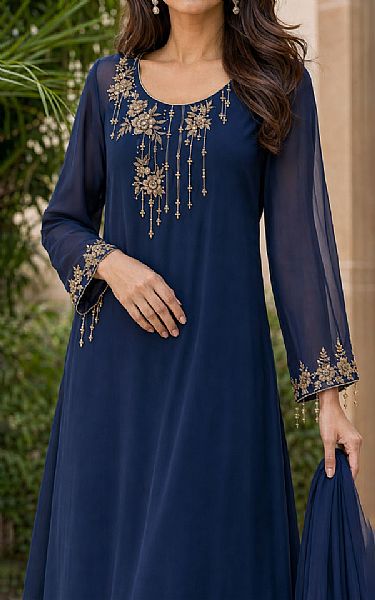 Mahveen Studio Navy Blue Chiffon Suit | Pakistani Embroidered Chiffon Dresses USA- Image 3