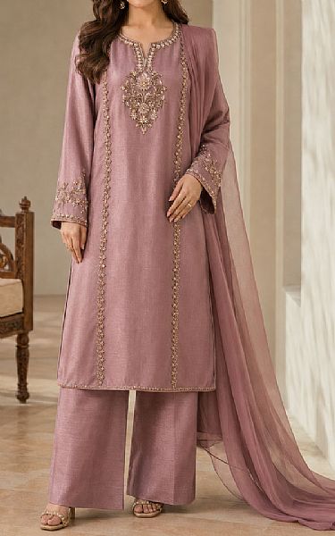 Mahveen Studio Light Mauve Tissue Silk Suit | Pakistani Embroidered Chiffon Dresses USA- Image 1