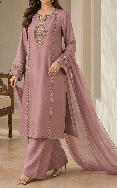 Mahveen Studio Light Mauve Tissue Silk Suit | Pakistani Embroidered Chiffon Dresses USA- Image 2