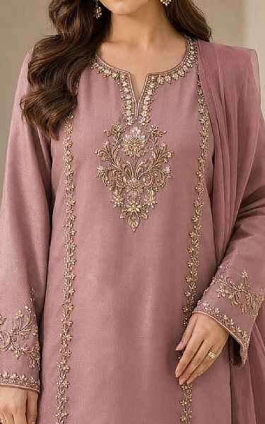 Mahveen Studio Light Mauve Tissue Silk Suit | Pakistani Embroidered Chiffon Dresses USA- Image 3