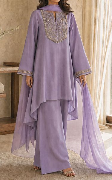 Mahveen Studio Lavender Silk Suit | Pakistani Embroidered Chiffon Dresses USA- Image 1
