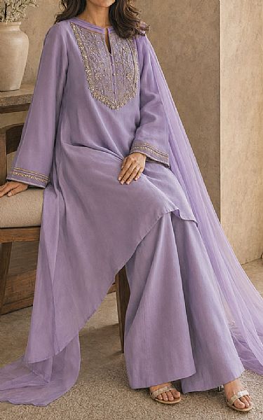 Mahveen Studio Lavender Silk Suit | Pakistani Embroidered Chiffon Dresses USA- Image 3