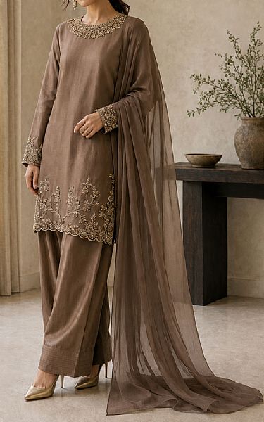 Mahveen Studio Brown Chiffon Suit | Pakistani Embroidered Chiffon Dresses USA- Image 1