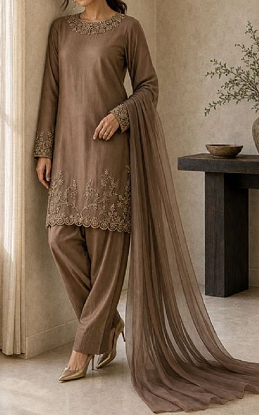 Mahveen Studio Brown Chiffon Suit | Pakistani Embroidered Chiffon Dresses USA- Image 2