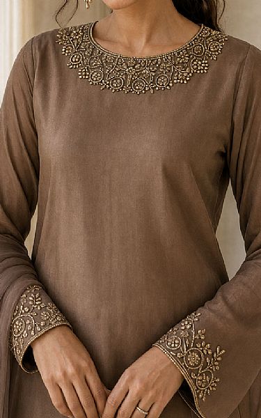 Mahveen Studio Brown Chiffon Suit | Pakistani Embroidered Chiffon Dresses USA- Image 3