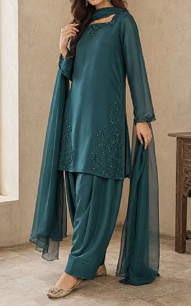 Mahveen Studio Teal Green Chiffon Suit | Pakistani Embroidered Chiffon Dresses USA- Image 2