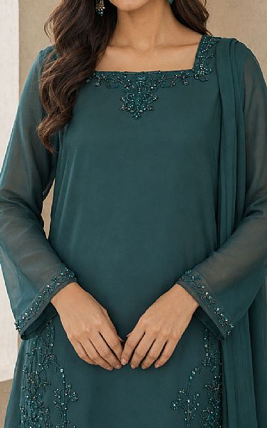 Mahveen Studio Teal Green Chiffon Suit | Pakistani Embroidered Chiffon Dresses USA- Image 3