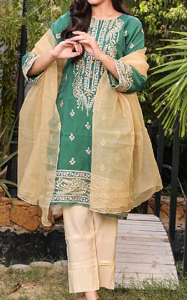 Mak Fashion Emerald Green Organza Suit | Pakistani Pret Wear Clothing by Mak Fashion- Image 1