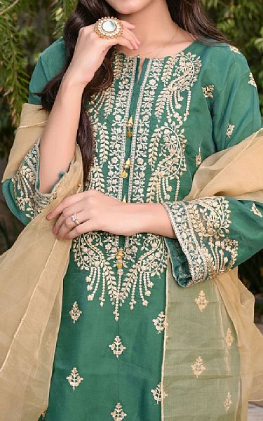 Mak Fashion Emerald Green Organza Suit | Pakistani Pret Wear Clothing by Mak Fashion- Image 2