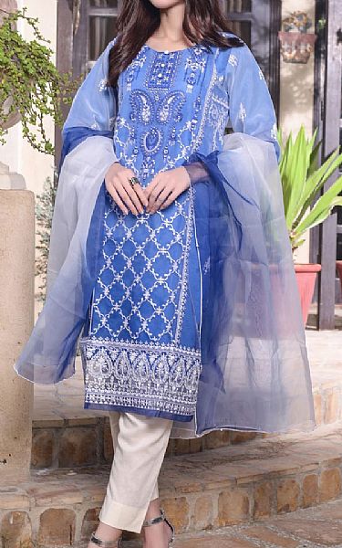 Mak Fashion Cornflower Blue Organza Suit | Pakistani Pret Wear Clothing by Mak Fashion- Image 1