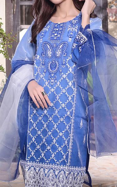 Mak Fashion Cornflower Blue Organza Suit | Pakistani Pret Wear Clothing by Mak Fashion- Image 2