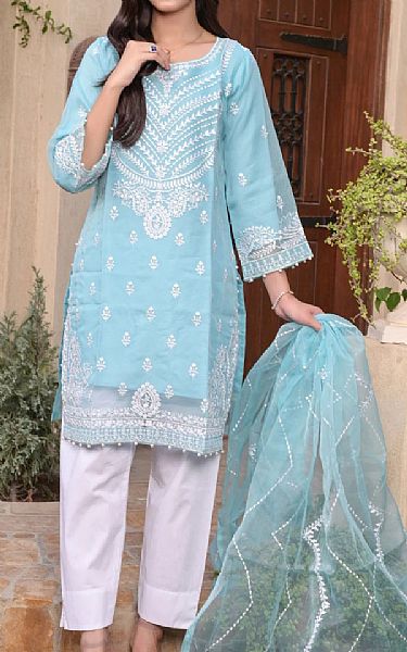 Mak Fashion Light Turquoise Organza Suit | Pakistani Pret Wear Clothing by Mak Fashion- Image 1