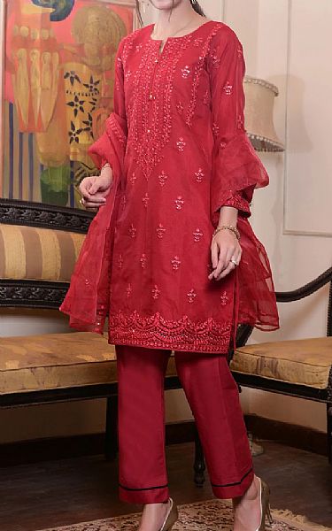 Mak Fashion Red Organza Suit | Pakistani Pret Wear Clothing by Mak Fashion- Image 1
