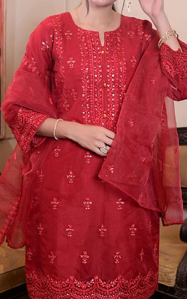 Mak Fashion Red Organza Suit | Pakistani Pret Wear Clothing by Mak Fashion- Image 2