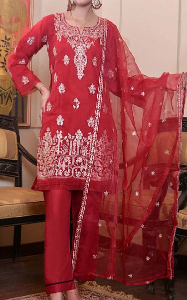 Mak Fashion Red Organza Suit | Pakistani Pret Wear Clothing by Mak Fashion- Image 1