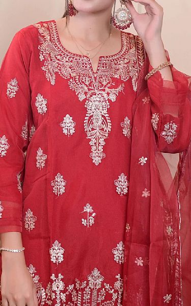 Mak Fashion Red Organza Suit | Pakistani Pret Wear Clothing by Mak Fashion- Image 2