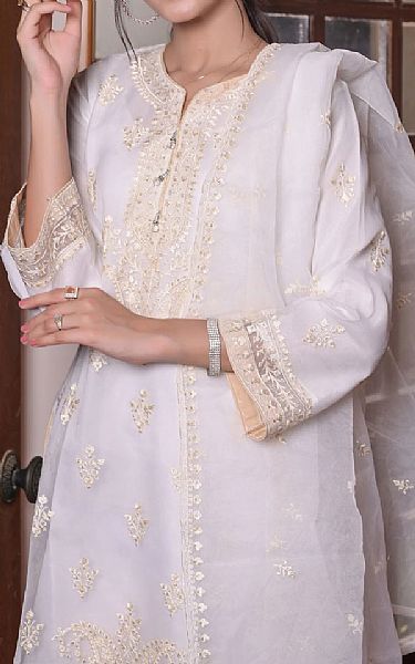 Mak Fashion White Organza Suit | Pakistani Pret Wear Clothing by Mak Fashion- Image 2