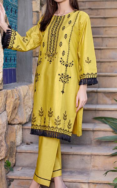 Mak Fashion Yellow Cotton Suit (2 Pcs) | Pakistani Pret Wear Clothing by Mak Fashion- Image 1