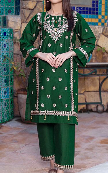 Mak Fashion Dark Green Cotton Suit (2 Pcs) | Pakistani Pret Wear Clothing by Mak Fashion- Image 1