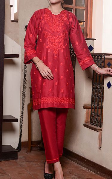 Mak Fashion Red Cotton Suit (2 Pcs) | Pakistani Pret Wear Clothing by Mak Fashion- Image 1