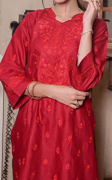 Mak Fashion Red Cotton Suit (2 Pcs) | Pakistani Pret Wear Clothing by Mak Fashion- Image 2