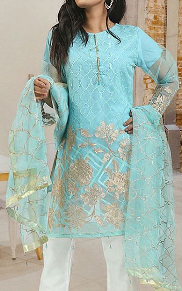 Mak Fashion Light Turquoise Organza Suit | Pakistani Pret Wear Clothing by Mak Fashion- Image 2