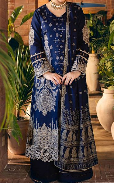 Manara Blue Linen Suit | Pakistani Winter Dresses in USA- Image 1