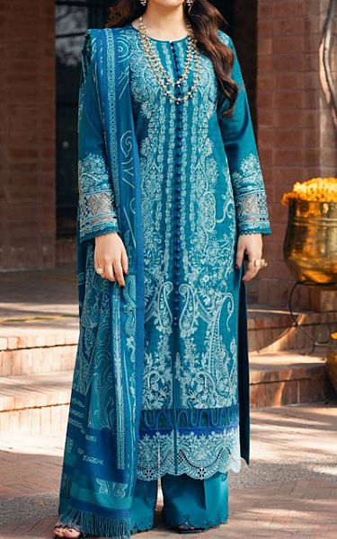 Manara Zinc Blue Jacquard Suit | Pakistani Winter Dresses in USA- Image 1