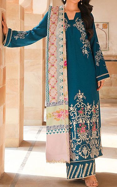 Manara Teal Karandi Suit | Pakistani Winter Dresses in USA- Image 1