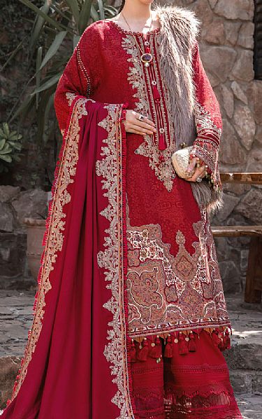 Maria B Red Woven Suit | Pakistani Winter Dresses- Image 1