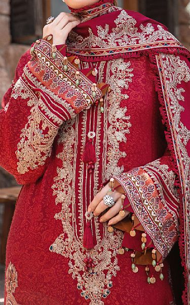 Maria B Red Woven Suit | Pakistani Winter Dresses- Image 2