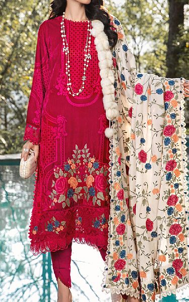 Maria B Scarlet Linen Suit | Pakistani Winter Dresses- Image 1