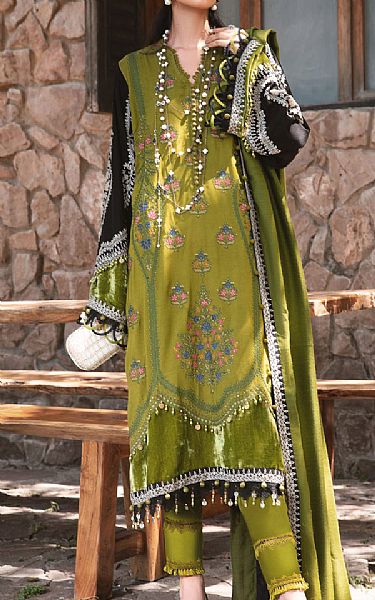 Maria B Apple Green Linen Suit | Pakistani Winter Dresses- Image 1