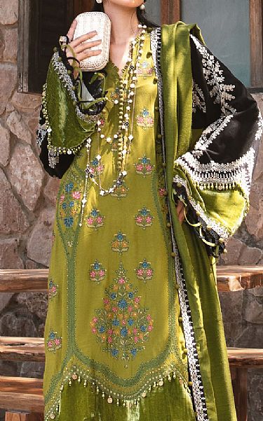 Maria B Apple Green Linen Suit | Pakistani Winter Dresses- Image 2