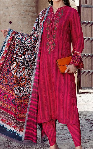 Maria B Crimson Cambric Suit | Pakistani Winter Dresses- Image 1