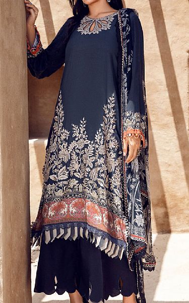 Maria B Navy Blue Khaddar Suit | Pakistani Winter Dresses- Image 1