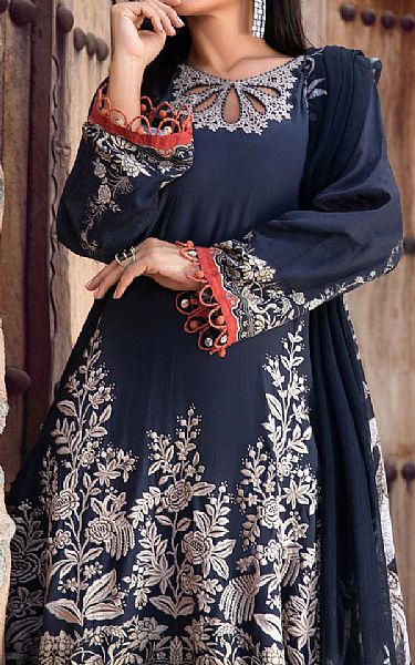 Maria B Navy Blue Khaddar Suit | Pakistani Winter Dresses- Image 2