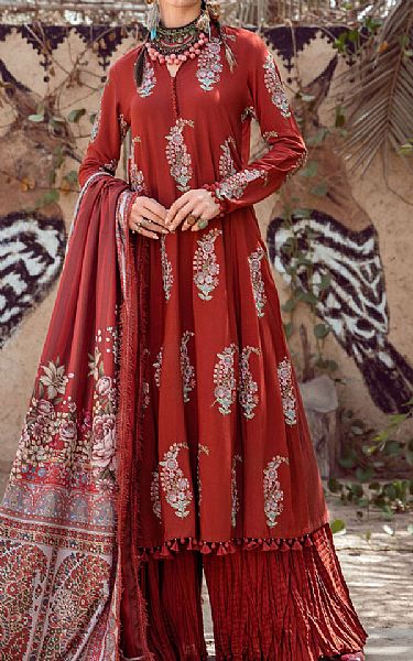 Maria B Flame Red Khaddar Suit | Pakistani Wedding Dresses- Image 1