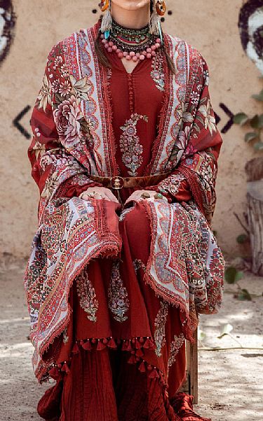 Maria B Flame Red Khaddar Suit | Pakistani Wedding Dresses- Image 2