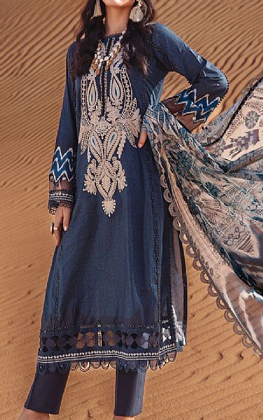 Maria B Phthalo Blue Cambric Suit | Pakistani Dresses in USA- Image 1