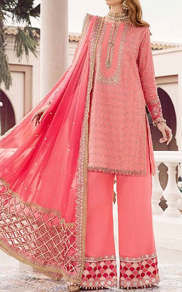 Maria B Candy Pink Cotton Satin Suit | Pakistani Winter Dresses- Image 1