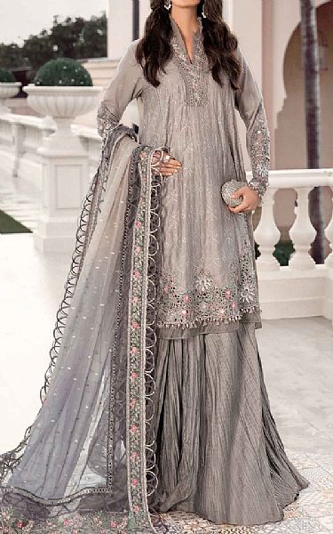 Maria B Grey Cotton Satin Suit | Pakistani Winter Dresses- Image 1