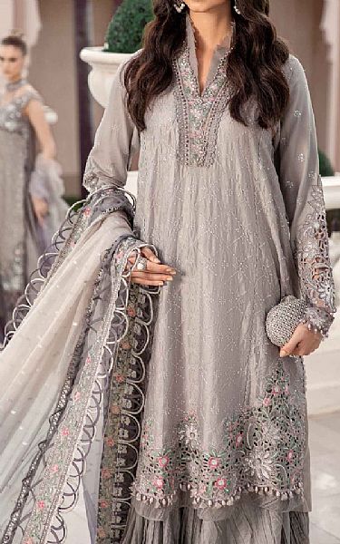 Maria B Grey Cotton Satin Suit | Pakistani Winter Dresses- Image 2