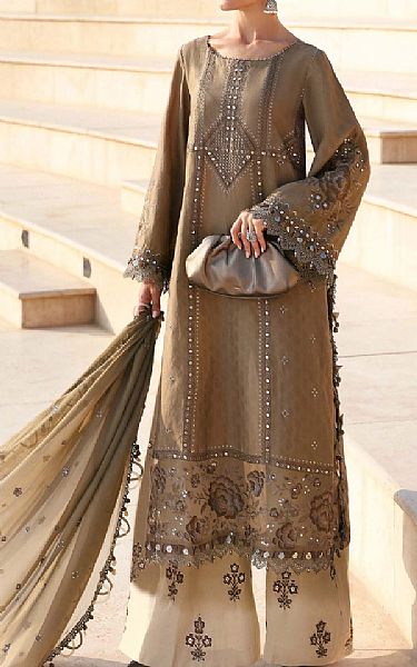 Maria B Tan/Off White Lawn Suit | Pakistani Lawn Dress in USA- Image 1