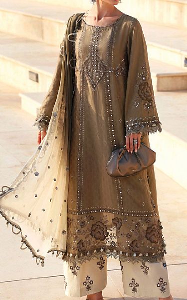 Maria B Tan/Off White Lawn Suit | Pakistani Lawn Dress in USA- Image 2