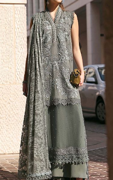 Maria B Dusty Grey Lawn Suit | Pakistani Lawn Dress in USA- Image 1