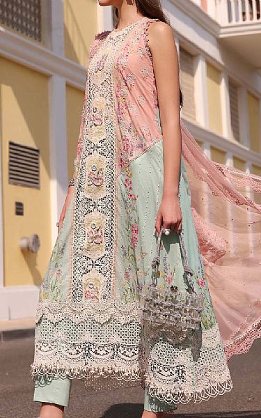 Maria B Pink/Summer Green Lawn Suit | Pakistani Lawn Dress in USA- Image 2