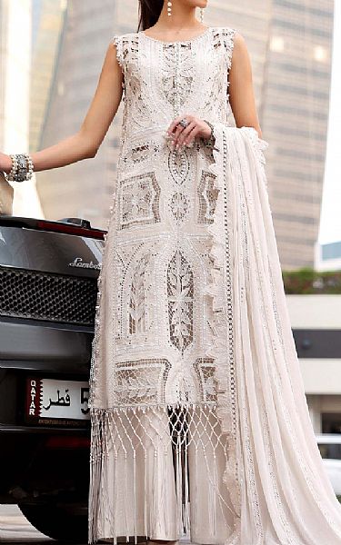 Maria B Off White Lawn Suit | Pakistani Lawn Dress in USA- Image 1